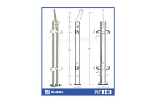 TRỤ LAN CAN KÍNH INOX KÉP CAO NT 148